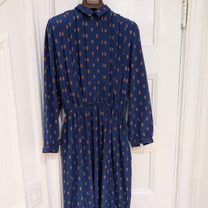 Jos. A. Bank Clothiers Women's Blue Polyester Dress Long Sleeves Size 8